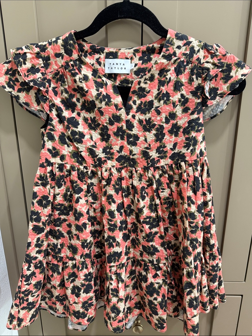 Tanya Taylor Pink and Black Floral Casual Kids Dress